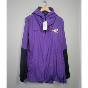 Nike LSU Tigers Mens L 1/4 Zip Hooded Windbreaker Jacket Football Purple Black